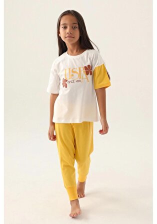 U.S. Polo Assn Kız Çocuk Pijama Takımı Krem 1809 V1