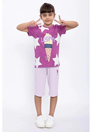 U.S Polo Assn Pamuklu Kız Çocuk Şort Pijama Takım 1060 Lila