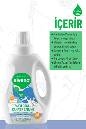 Siveno %100 Doğal Çamaşır Sabunu Siveno %100 Bitkisel Deterjan Yumuşatıcı Gerektirmez Konsantre Vegan 750 ml