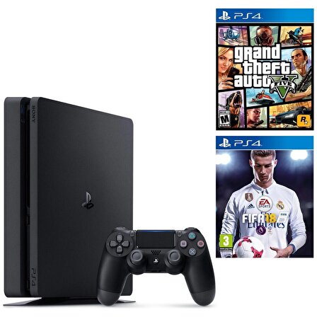 Sony Ps4 Slim 1 Tb Oyun Konsolu + Ps4 Gta 5 + Ps4 Fifa 18 (İthalatçı Garantili)