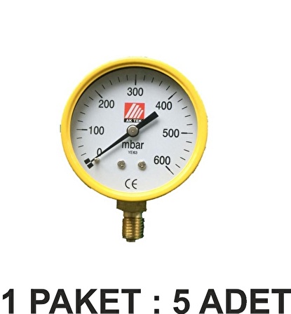 AK TEK MANOMETRE 63MM 0-40 BAR YÜKSEK BASINÇ PAKET 5 Li