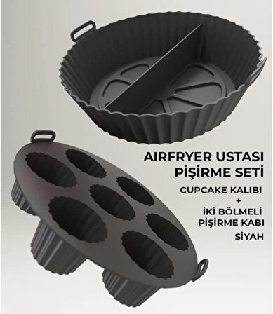 2 Parça Airfryer Silikon Pişirme Seti ; 2 Bölmeli Pişirme Kalıbı Muffin Cupcake Pişirme Kalıbı Hh