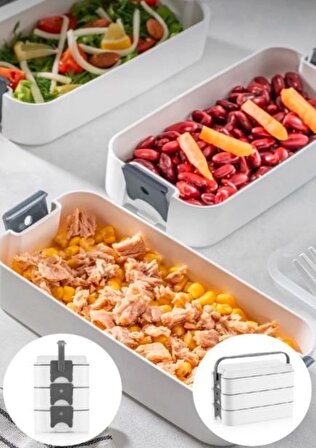 GONDOL 3 Katlı Taşınabilir Yemek Kabı – Lunch Box Diyet Beslenme Saklama Kabı Çatal Kaşıklı