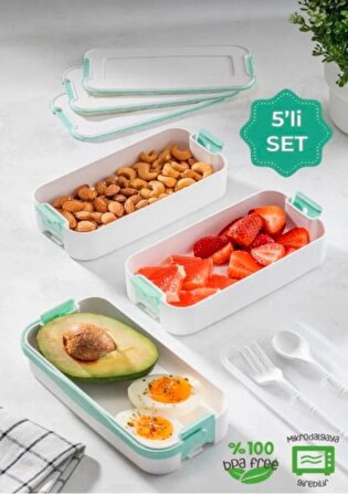 GONDOL 3 Katlı Taşınabilir Yemek Kabı – Lunch Box Diyet Beslenme Saklama Kabı Çatal Kaşıklı
