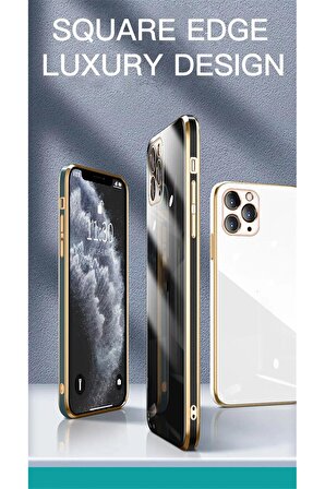 iPhone 11 Uyumlu Kenarları Parlak Altın Kaplamalı Kamera Korumalı Çok Şık Kılıf