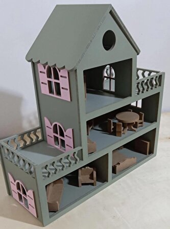 boyalı ahşap barbie evi