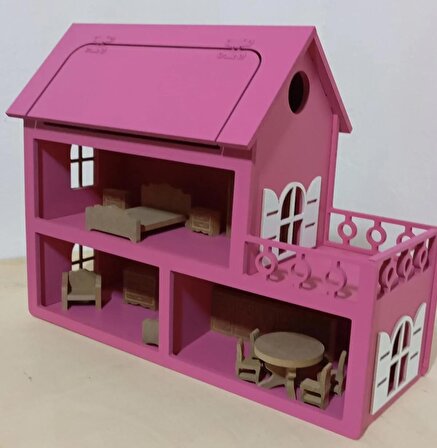 boyalı ahşap çatısı açılır barbie evi, mobilya seti hediyemizdir