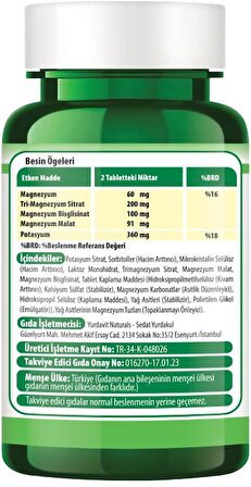 Yurdavit Potassium Magnesium Complex 3x60 Tablet Magnezyum Sitrate Malate Bisglycinate Kompleks 