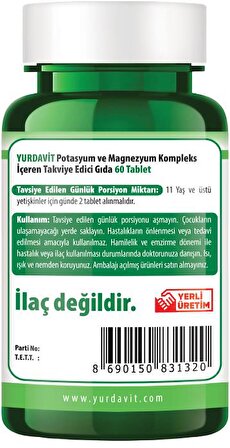 Yurdavit Potassium Magnesium Complex 3x60 Tablet Magnezyum Sitrate Malate Bisglycinate Kompleks 