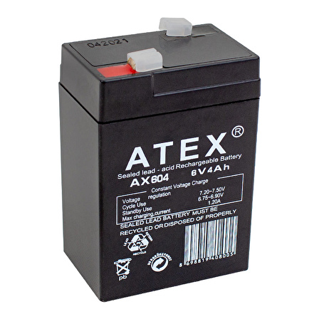 AKÜ 6 VOLT 4 AMPER ATEX AX-604 IŞILDAK AKÜSÜ (70 X 48 X 101 MM)