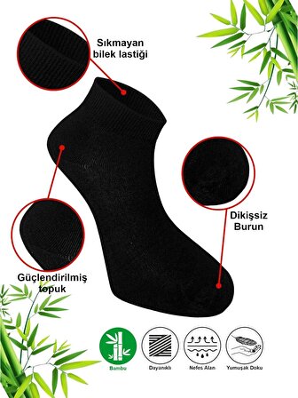 6 Çift Desensiz Düz Sade Erkek Patik Bambu Siyah Çorap - Bilek Boy Kısa Spor Koşu Yürüyüş Çorabı