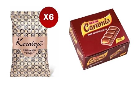 Kocatepe Türk Kahvesi 100 gr 6'lı Paket + Ülker Caramio Sütlü Çikolata 7 gr x 24'lü