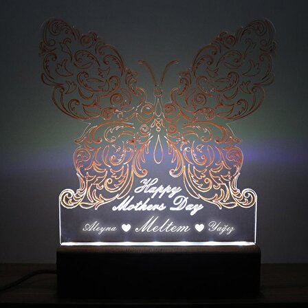 Veraart El Yapımı Boyama Kelebek Desenli Happy Mother's Day Işıklı Pleksi Kişiye Özel Gece Lambası Anneler Günü Hediyesi