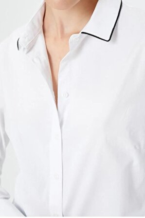 Uzun Kollu Düğmeli Beyaz Kadın Gömlek 4WAK60331UW-2K4