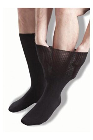 12 Adet Siyah Kalın Kışlık Pamuklu Lastiksiz Dikişsiz Diyabetik Şeker Çorabı