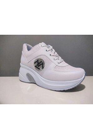 Yeni Sezon Modelando Beyaz Sneaker Gizli Dolgu Taban Kadın Yürüyüş Ayakkabısı Cilt Simli Beyaz