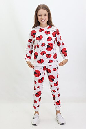 Kız Çocuk Uğur Böceği Desenli Pijama Takımı