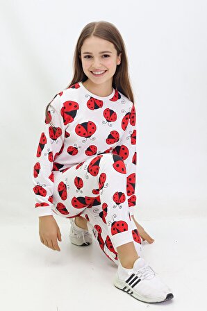 Kız Çocuk Uğur Böceği Desenli Pijama Takımı
