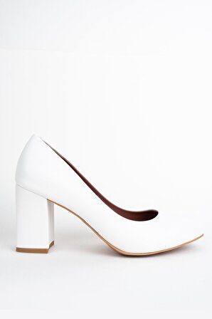 Modabuymus Erkly Beyaz Stiletto Kalın Topuklu Ayakkabı