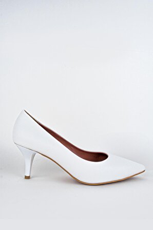 Modabuymus Candy Beyaz Kısa Topuklu Stiletto Ayakkabı