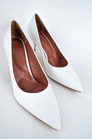 Modabuymus Candy Beyaz Kısa Topuklu Stiletto Ayakkabı