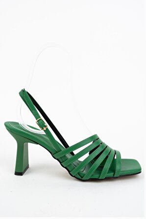 Modabuymus Butterfly Yeşil Çok Bantlı Topuklu Sandalet Ayakkabı