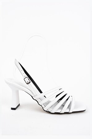 Modabuymus Butterfly Beyaz Çok Bantlı Topuklu Sandalet Ayakkabı
