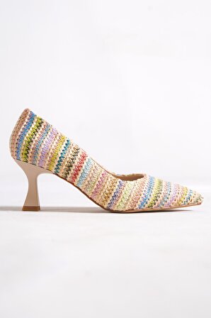 Modabuymus Kandy Çok Renkli Stiletto Kısa Kadeh Topuklu Ayakkabı