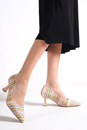 Modabuymus Kandy Çok Renkli Stiletto Kısa Kadeh Topuklu Ayakkabı