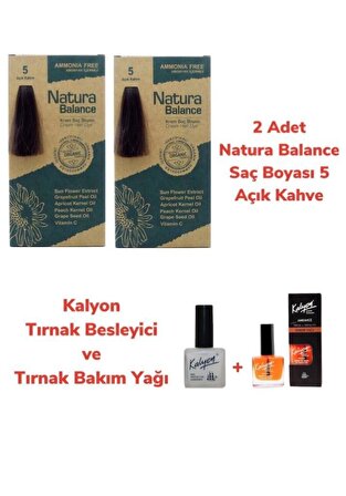 NATURA BALANCE SAÇ BOYASI 5 AÇIK KAHVE 2 ADET + KALYON TIRNAK BESLEYİCİ VE BAKIM YAĞI