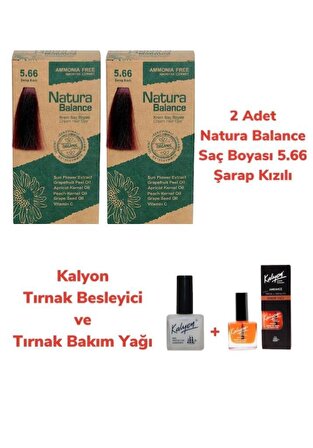 NATURA BALANCE SAÇ BOYASI 5.66 ŞARAP KIZILI 2 ADET + KALYON TIRNAK BESLEYİCİ VE BAKIM YAĞI