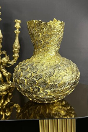 Dekoratif Gümüş Kuş Tüy Model Tombul Vazo 33*30 Cm