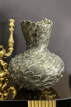 Dekoratif Gümüş Kuş Tüy Model Tombul Vazo