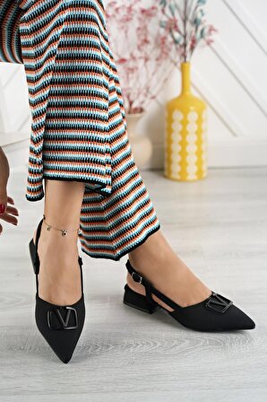 Suins Della Kadın Kısa Topuklu Ayakkabı V Tokalı Ayakkabı