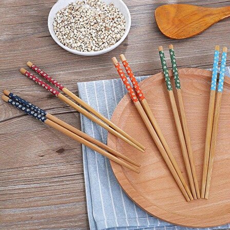 Chopstick Japon Çin Yemek Çubuğu 5 Çift Yıkanabilir Bambu