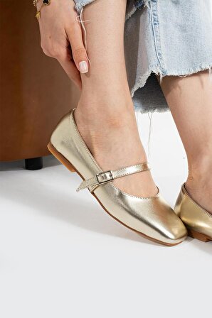 Pabuc Butik Kadın Altın Stella Tokalı Babet Ayakkabı