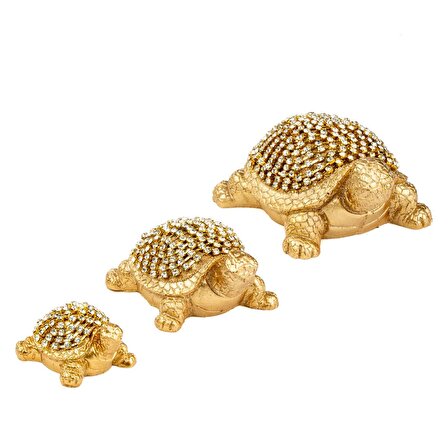 Kaplumbağa Biblo 3'lü  Ev Dekorasyon Aksesuarı Altın