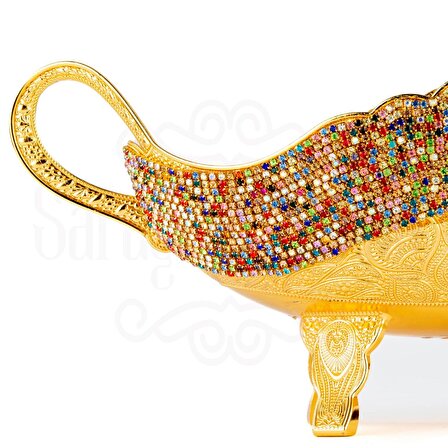 Renkli Taşlı Ayaklı Gondol Altın - Şık Meyvelik Söz Nişan Çikolatası Aksesuarı 