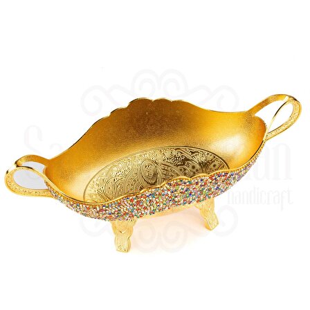 Renkli Taşlı Ayaklı Gondol Altın - Şık Meyvelik Söz Nişan Çikolatası Aksesuarı 