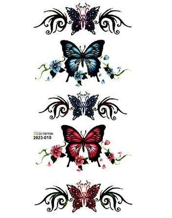 Tattoo Geçici Dövme Vücut Dövmesi 9x19 cm (renkli010) - Kelebekler