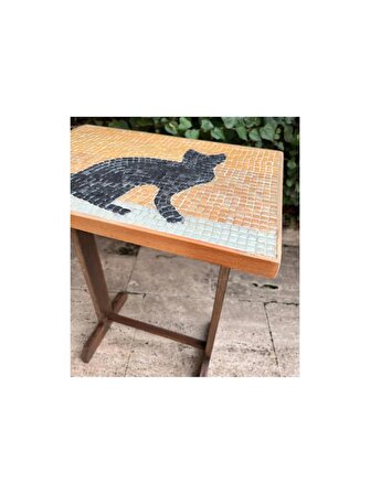 özel tasarım el yapımı cam draje mozaik kedili sehpa 