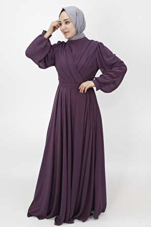 Kruvaze Görünümlü Şifon Kumaş Elbise