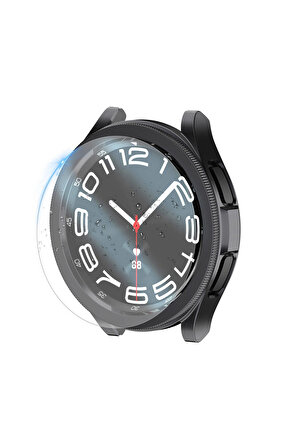 Galaxy Watch 6 Classic 47mm için Sert Silikon Kasa ve Ekran Koruyucu Watch Gard-29 Siyah