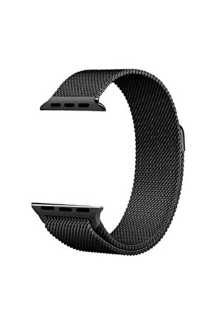 Mobicas Apple  Watch 42-44-45-49mm Uyumlu Mıknatıslı Hasır Metal Kordon-01 Siyah