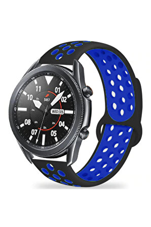 Huawei Watch GT 2 Pro 22mm için Delikli Silikon Kordon-02 Siyah-Mavi