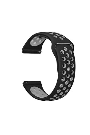 Huawei Watch GT 2e 22mm için Delikli Silikon Kordon-02 Siyah-Gri