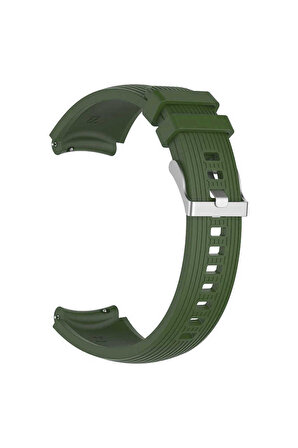 Galaxy Watch 6 Classic (47mm) 20mm için Çizgili Silikon Kordon-18 Koyu Yeşil