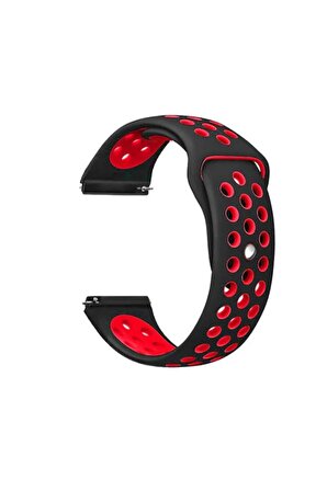 Huawei Watch GT 2e 22mm için Delikli Silikon Kordon-02 Siyah-Kırmızı