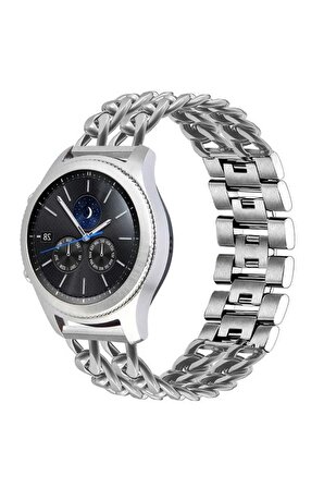 Huawei Watch GT 4 (46mm) 22mm için Zincir Halkalı Metal Kordon-17 Gümüş