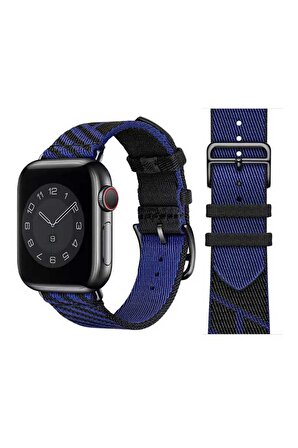 Kordon Store Apple Watch 42-44-45-49mm Uyumlu Hasır Tasarımlı Kordon-51 Mavi-Siyah